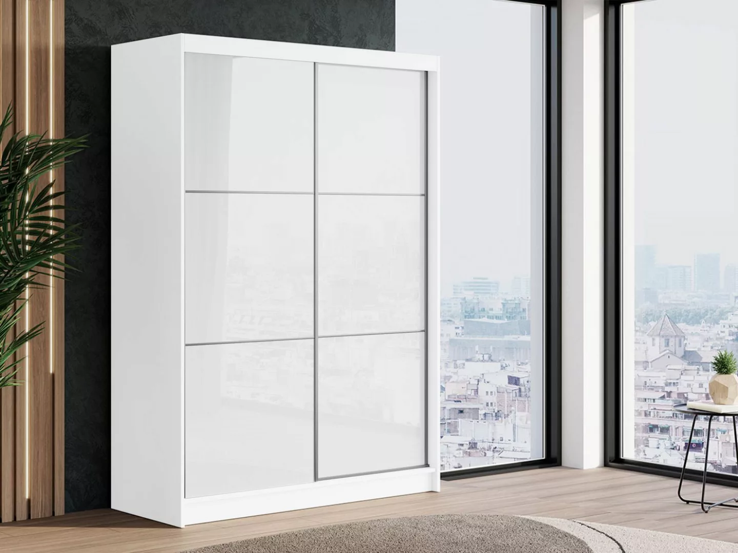 MKS MÖBEL Kleiderschrank VALENCIA Lacobel Glas, Schrank, Garderobe 150 cm, günstig online kaufen