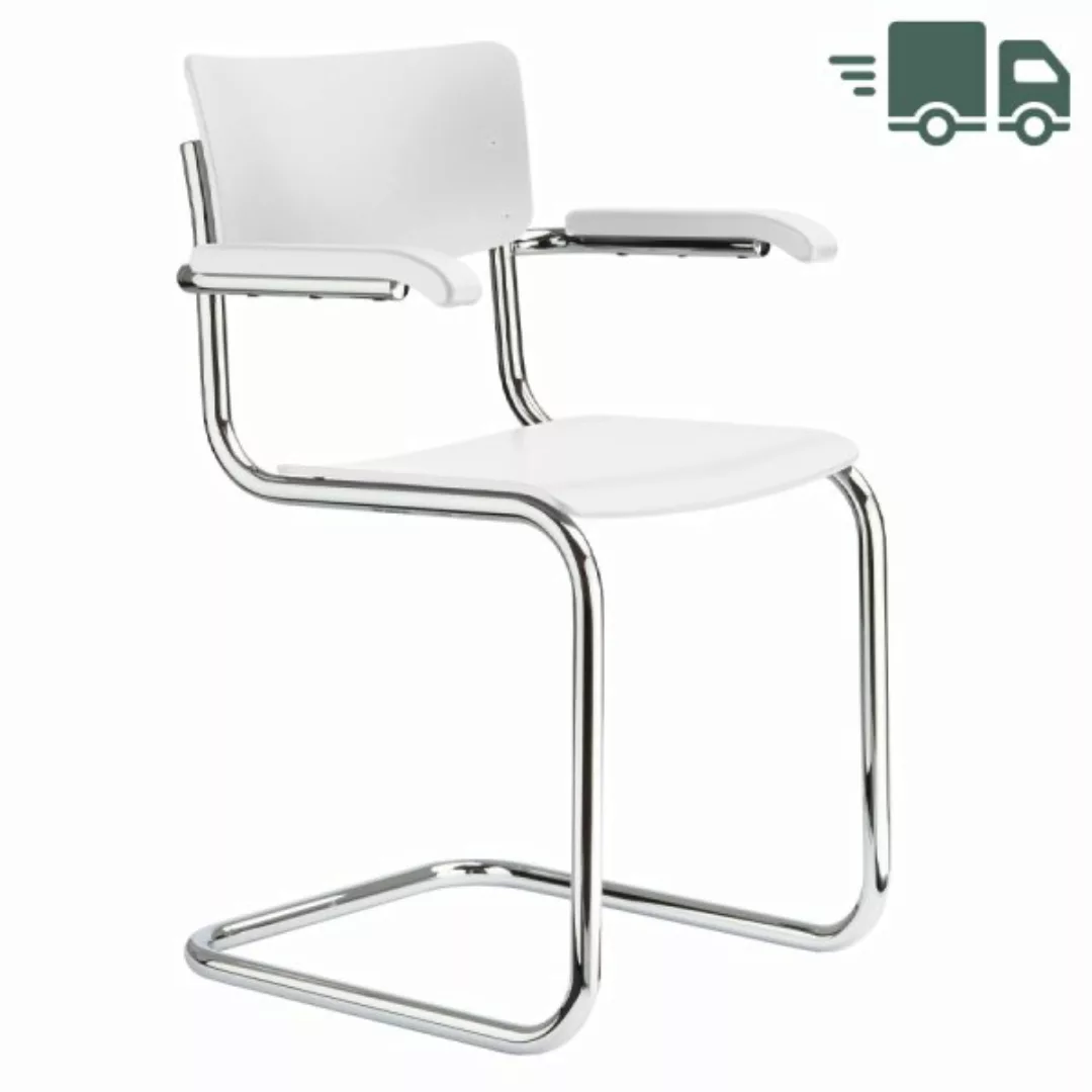 THONET S 43 F | Buche weiß decklackiert | Stahlrohr-Freischwinger mit Armle günstig online kaufen