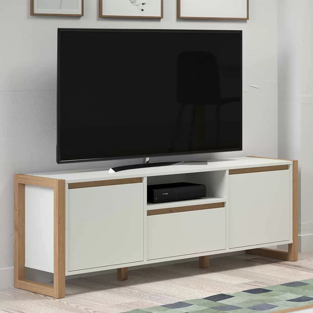 Skandi Stil Fernsehboard in Weiß & Wildeichefarben 150 cm breit günstig online kaufen