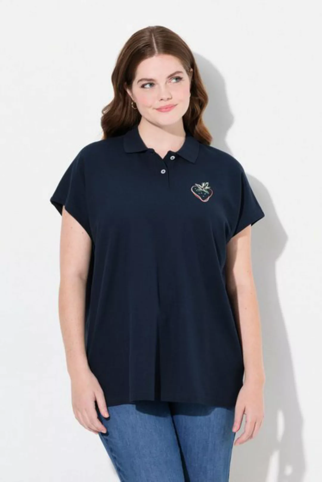 Ulla Popken Poloshirt Poloshirt Stickerei Polokragen Halbarm günstig online kaufen