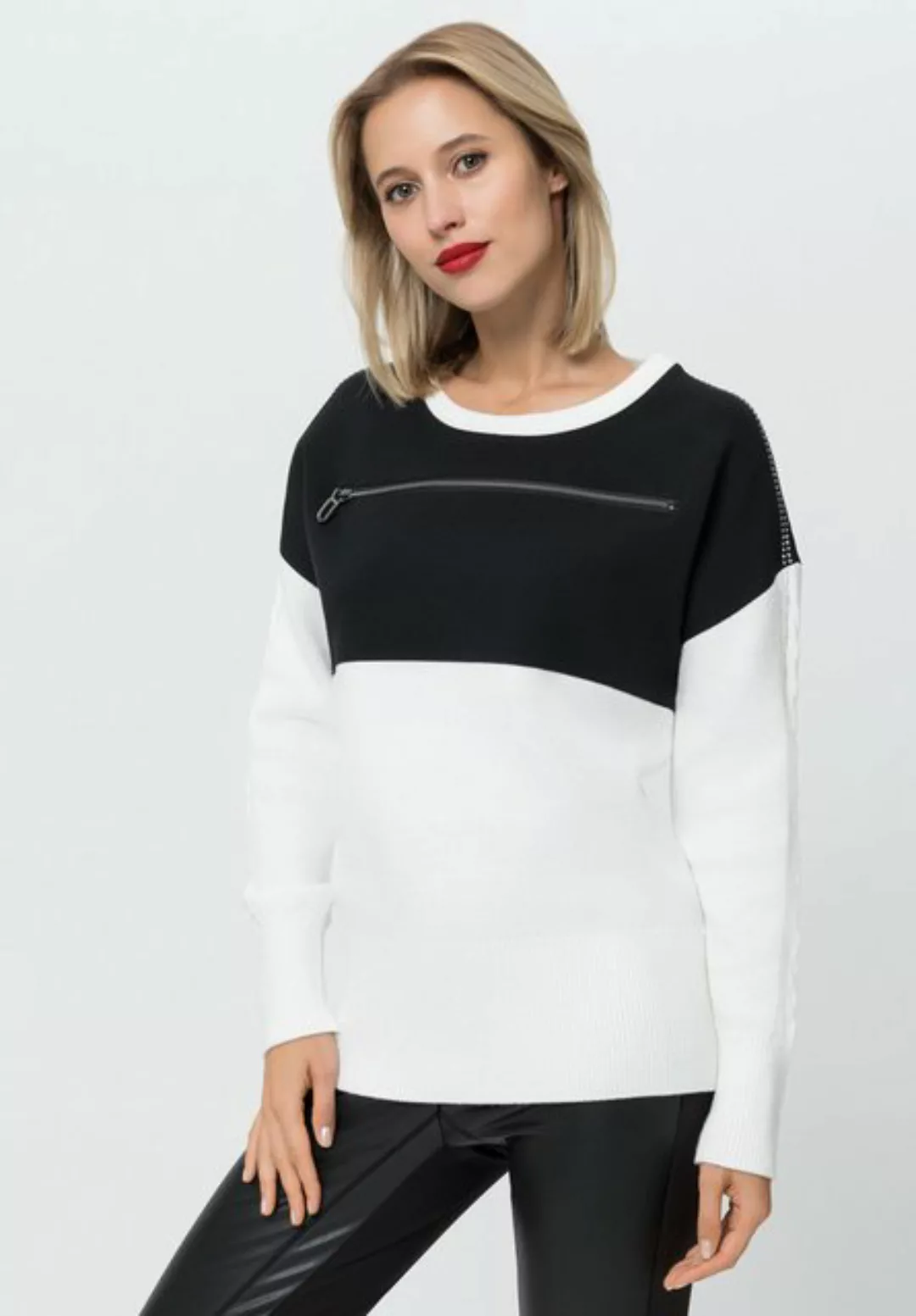 TUZZI Strickpullover mit Kontrastpasse, Nieten und Zopfmuster günstig online kaufen