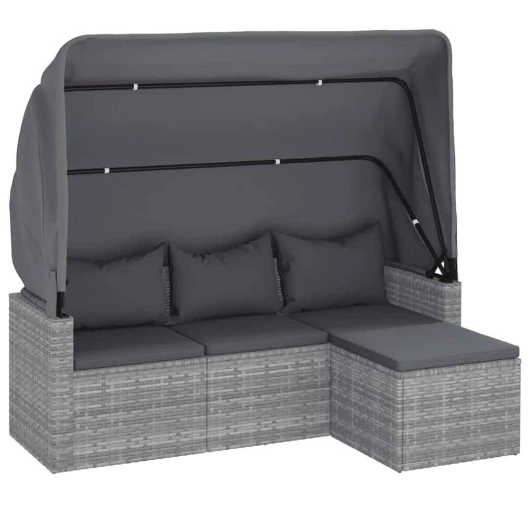 Vidaxl 3-sitzer-gartensofa Mit Dach Und Fußhocker Grau Poly Rattan günstig online kaufen