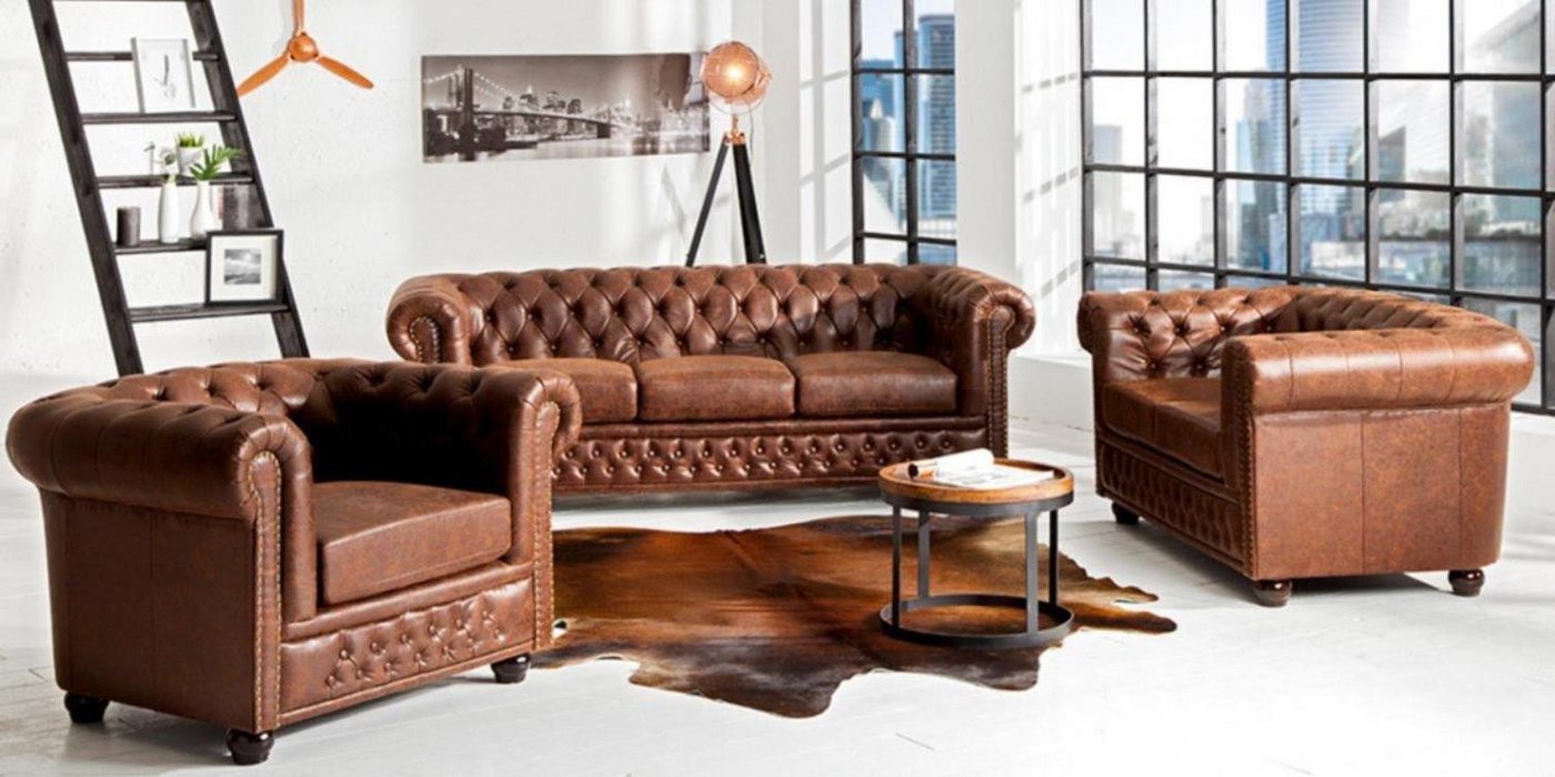 Xlmoebel Sofa Neue Chesterfield-Sitzgruppe mit Stoffbezug für drei Personen günstig online kaufen