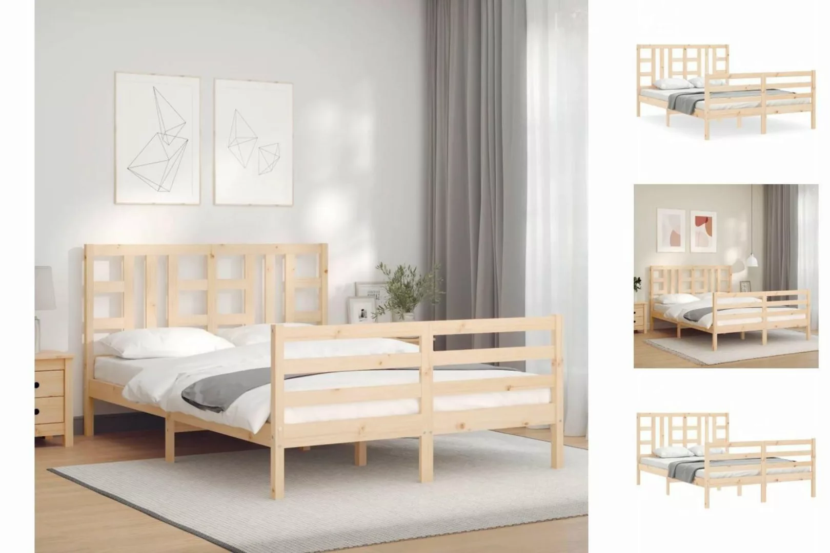 vidaXL Bettgestell Massivholzbett mit Kopfteil Bett Bettgestell günstig online kaufen