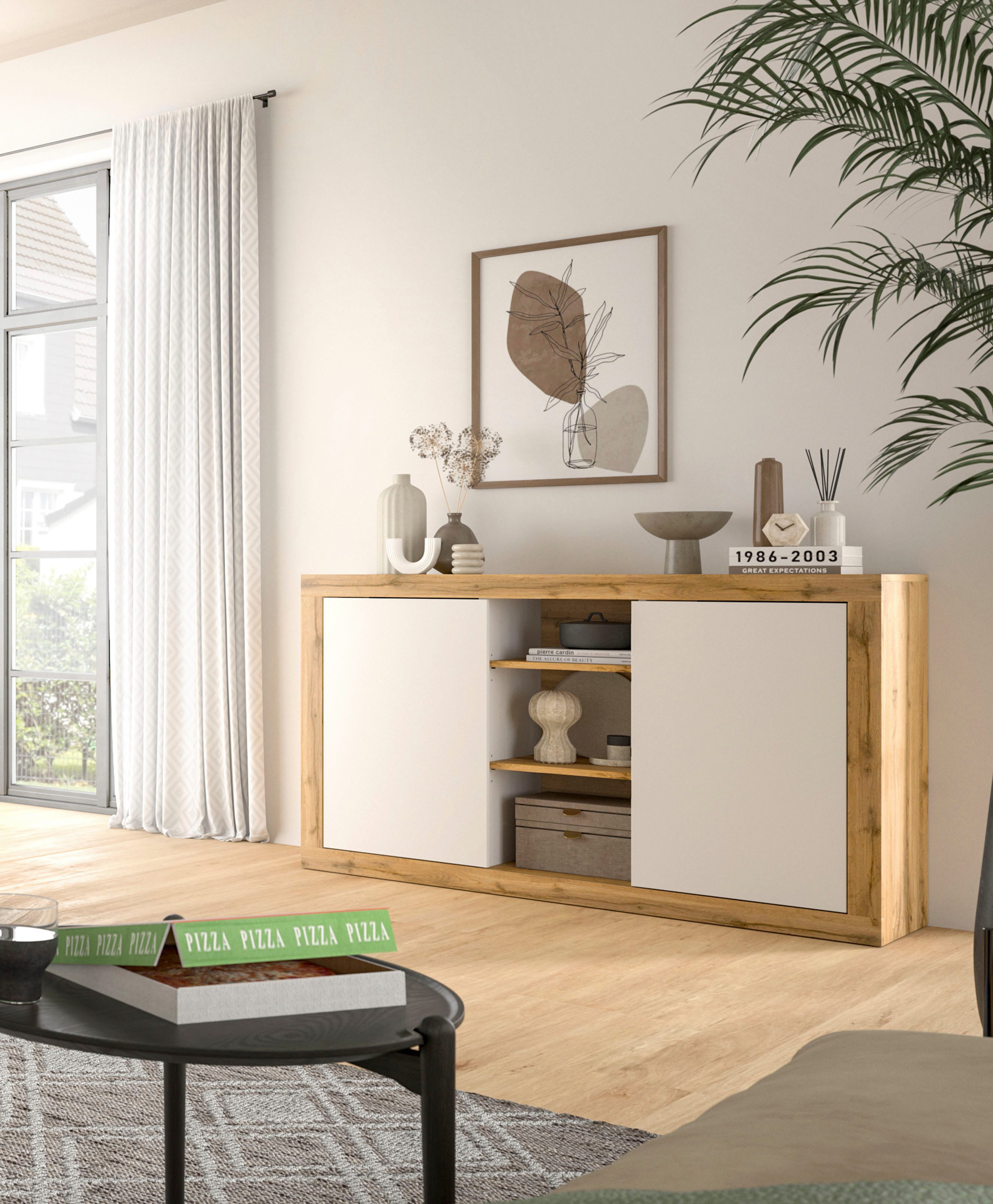 INOSIGN Sideboard "Trinity, Breite 130 cm, 2-türig, 3 offene Fächer, griffl günstig online kaufen