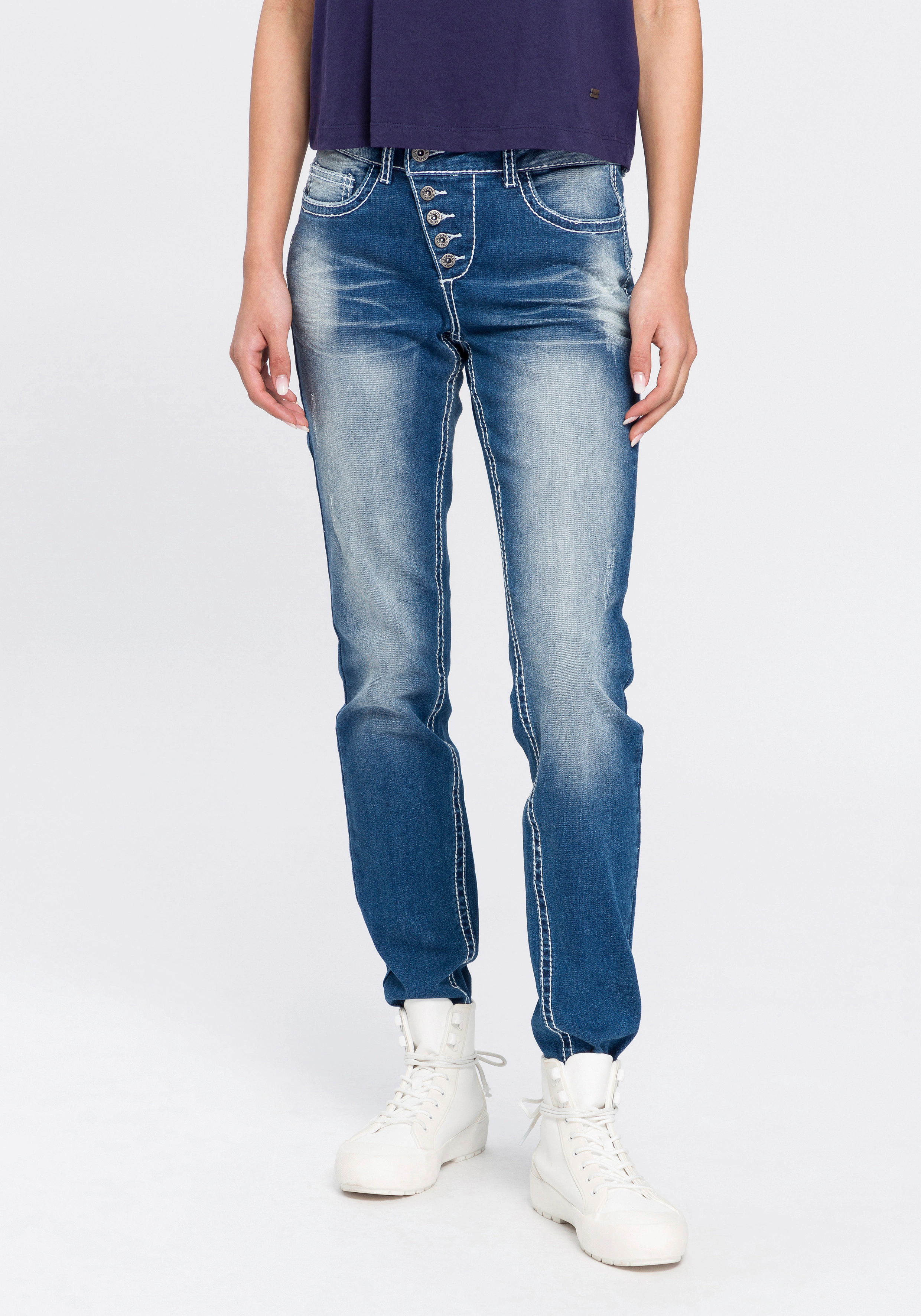 Arizona Slim-fit-Jeans "Heavy Washed - Shaping", Mid Waist günstig online kaufen