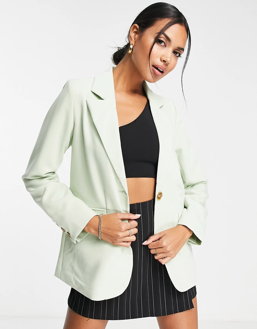 Fashion Union – Eleganter, einreihiger Blazer-Grün günstig online kaufen