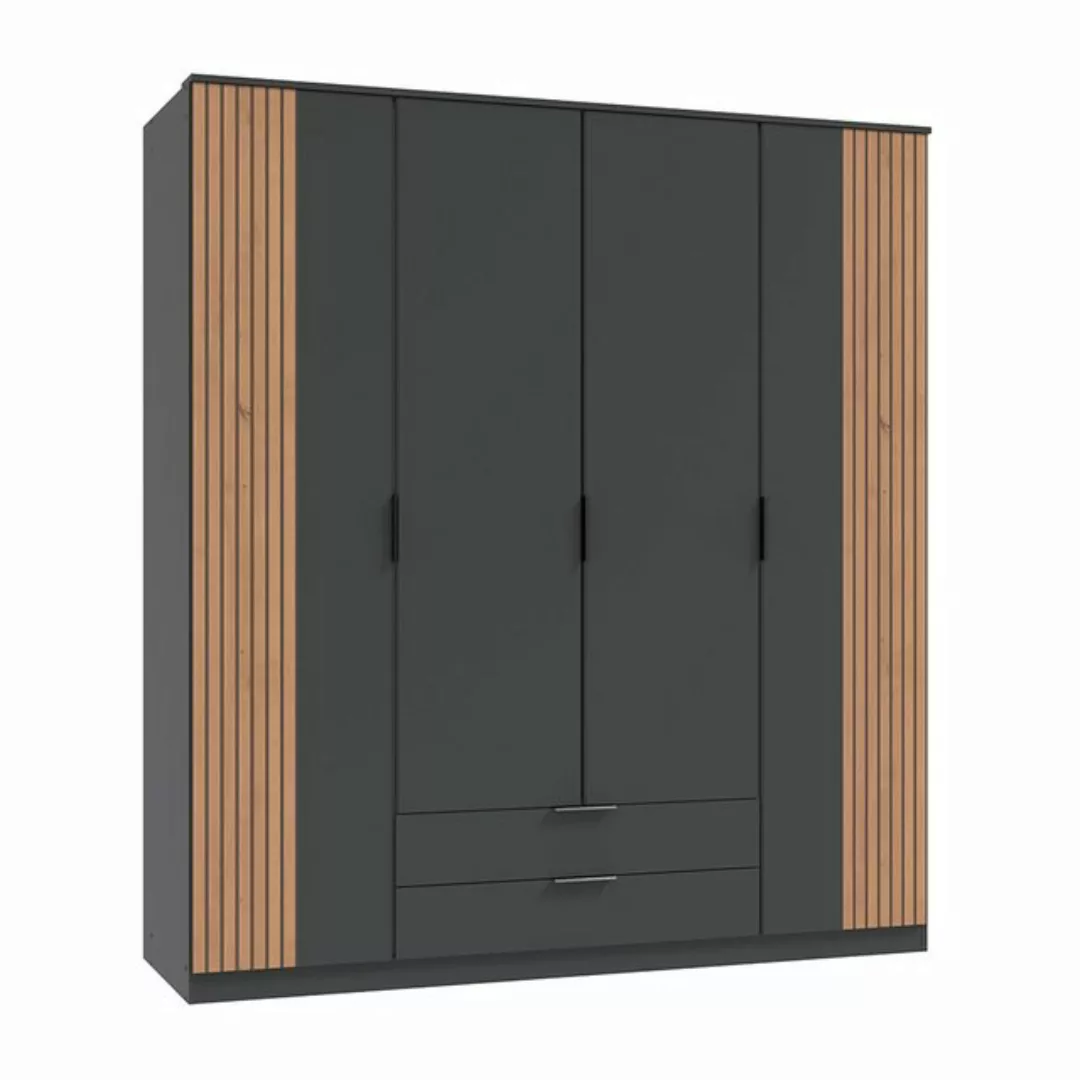 Lomadox Kleiderschrank LAZISE-43 Drehtürenschrank 180cm, graphit mit Eiche günstig online kaufen