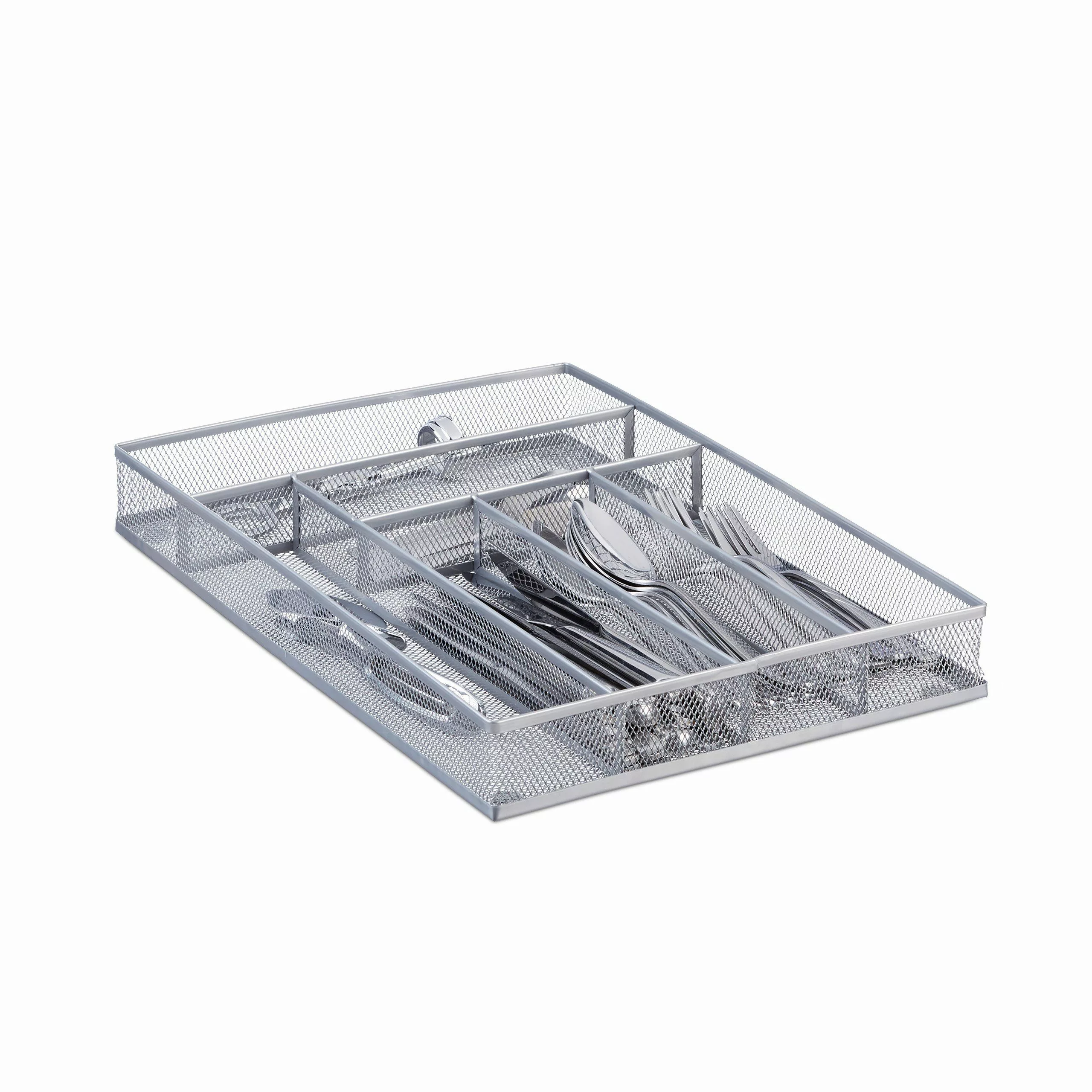 relaxdays Besteckkasten Metallgeflecht L, Silber günstig online kaufen