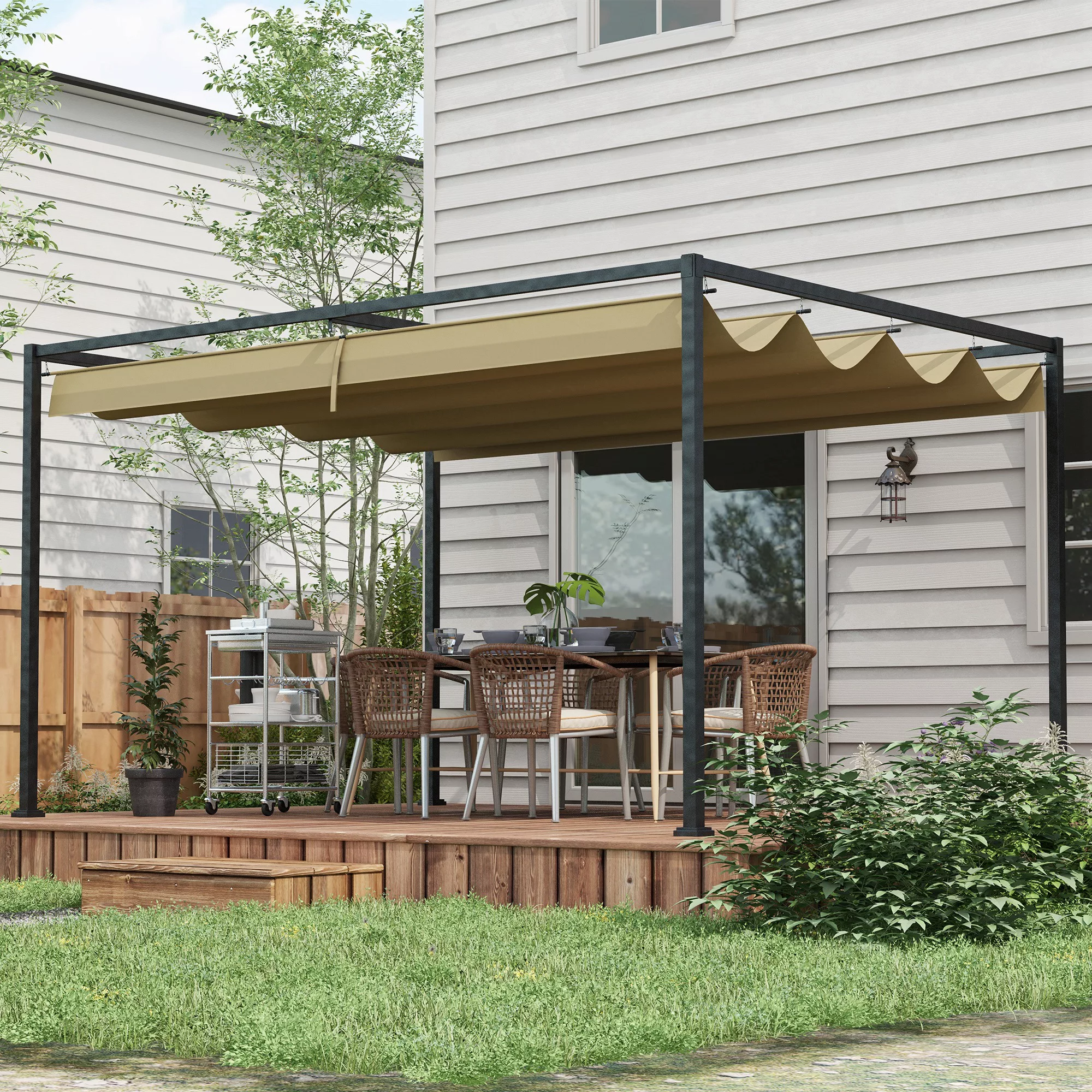 Outsunny Pergola 4x3m Garten Pavillon, Terrassendachung aus Stahl, Gartenpa günstig online kaufen