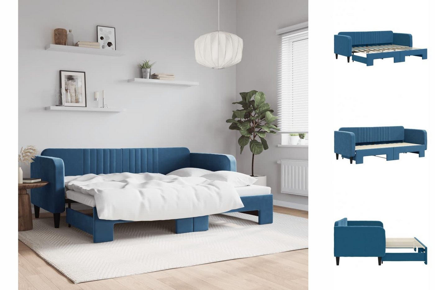 vidaXL Gästebett Gästebett Tagesbett Ausziehbar Blau 80x200 cm Samt Bett Be günstig online kaufen