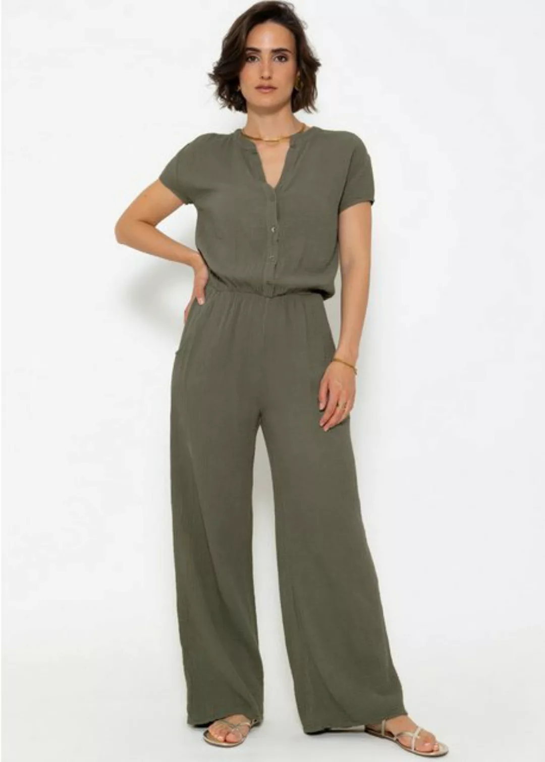 SASSYCLASSY Jumpsuit Sportlicher Musselin Jumpsuit mit Taillenbund Baumwoll günstig online kaufen