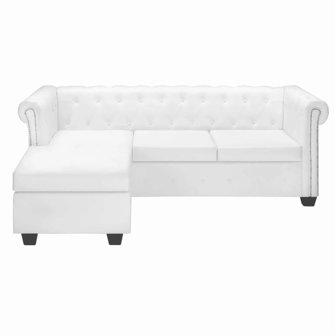 Chesterfield Sofa In L-form Kunstleder Weiß günstig online kaufen