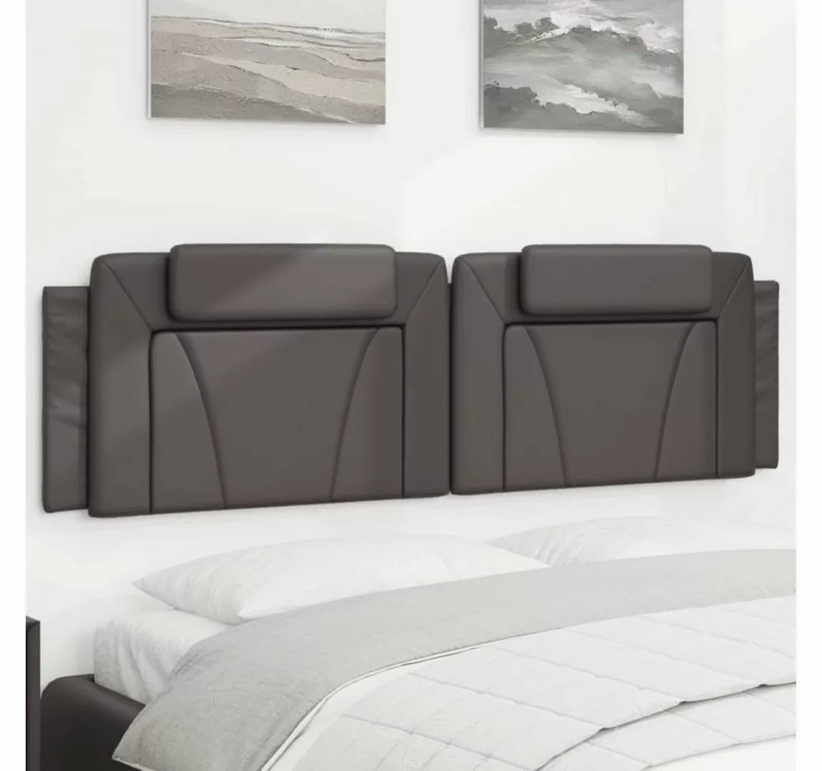 vidaXL Bett, Kopfteil-Kissen Grau 180 cm Kunstleder günstig online kaufen