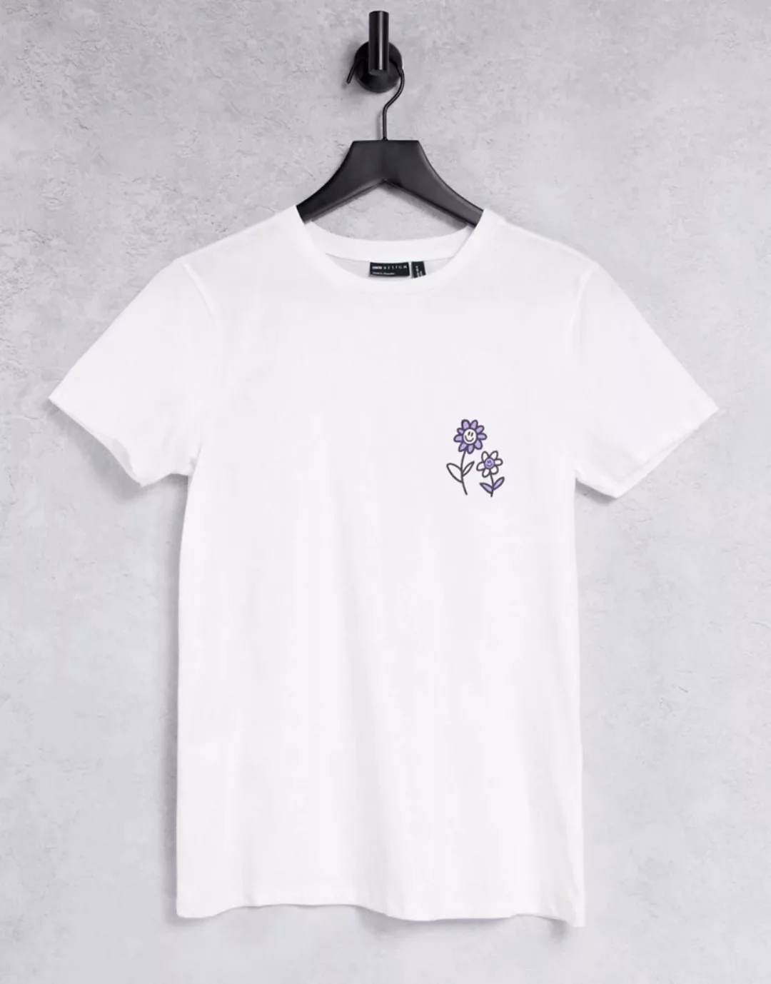 ASOS DESIGN – Legeres T-Shirt in Weiß mit Cartoon-Blumenprint auf der Brust günstig online kaufen