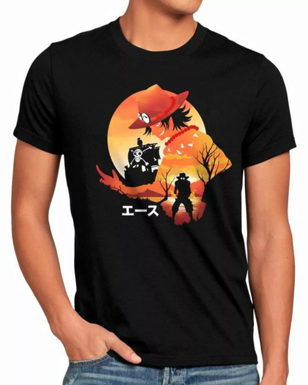 style3 Print-Shirt Herren T-Shirt Ace Sunset japan anime luffy manga one pi günstig online kaufen