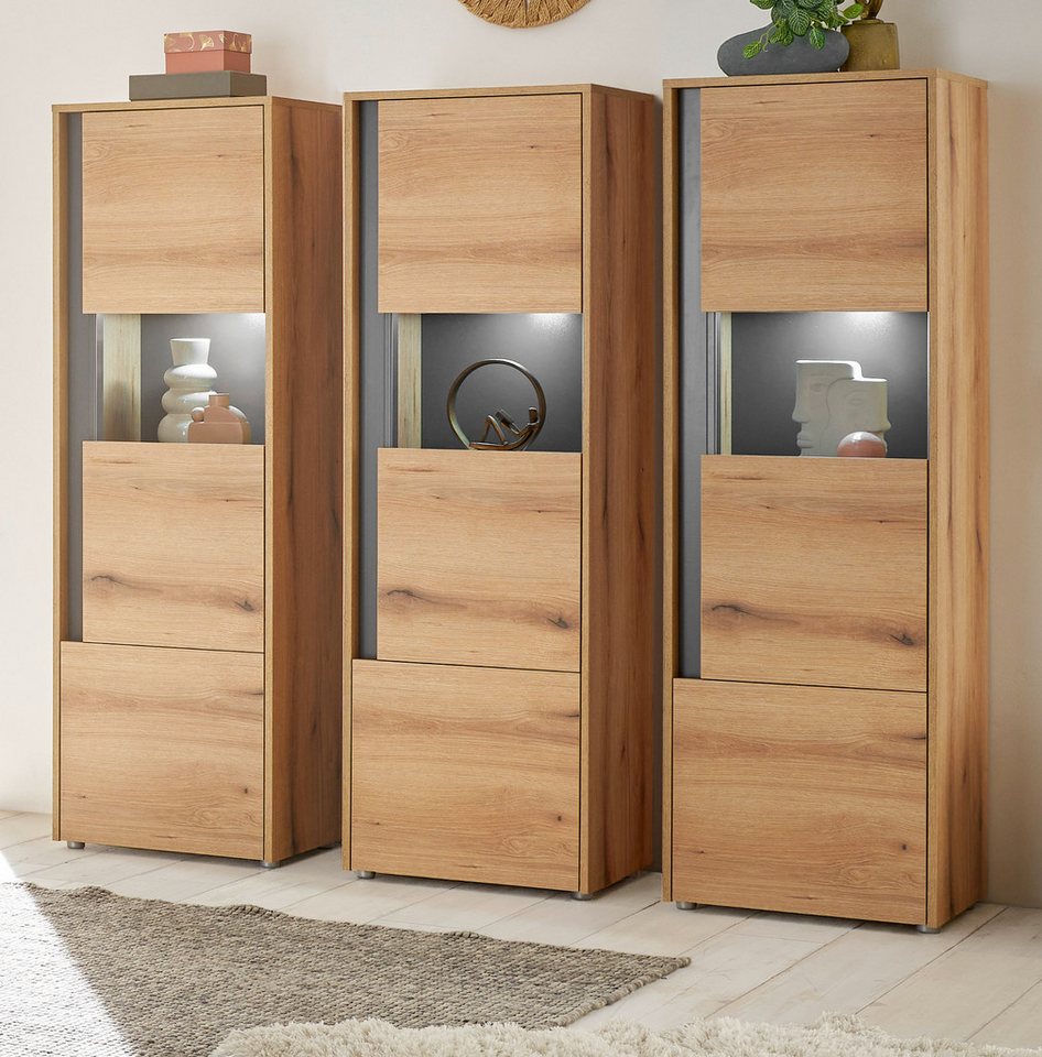 Furn.Design Schrank-Set Center, (in Evoke Eiche mit grau, 3x Vitrinenschran günstig online kaufen