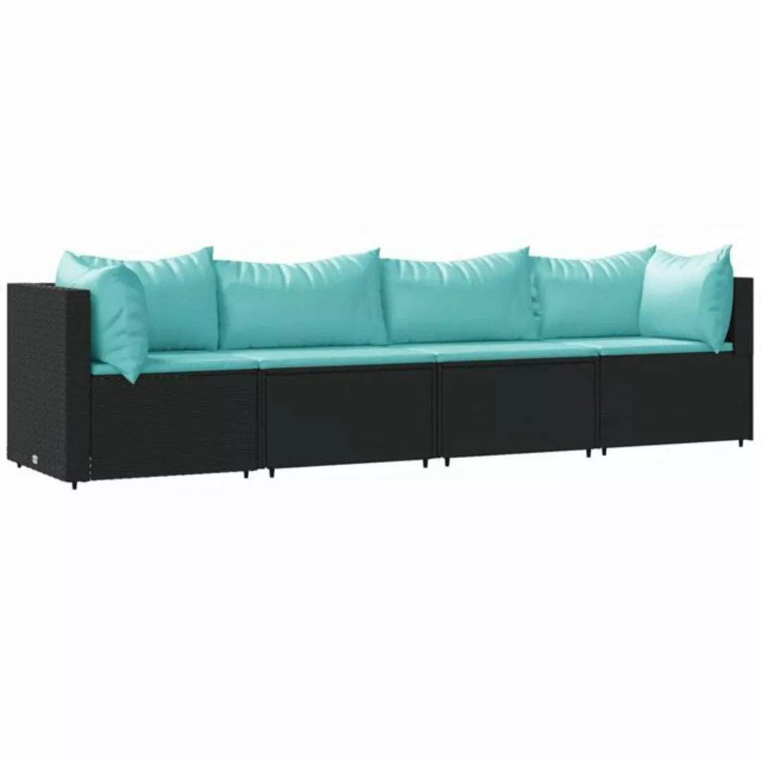 vidaXL Loungesofa 4-tlg. Garten-Lounge-Set mit Kissen Schwarz Poly Rattan, günstig online kaufen