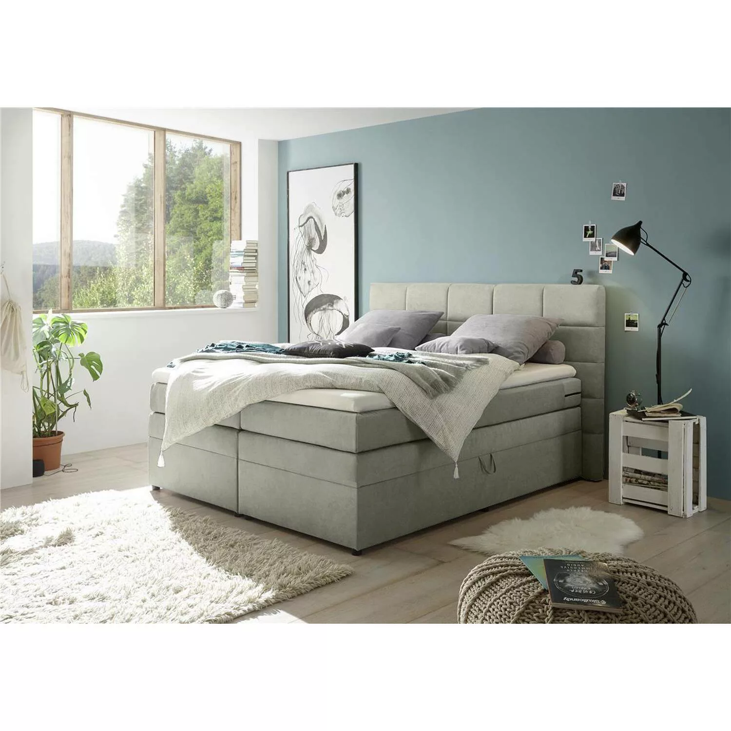 Lomadox Boxspringbett TEREZIN-09, Doppelbett, 180x200, mit Bettkasten, Härt günstig online kaufen