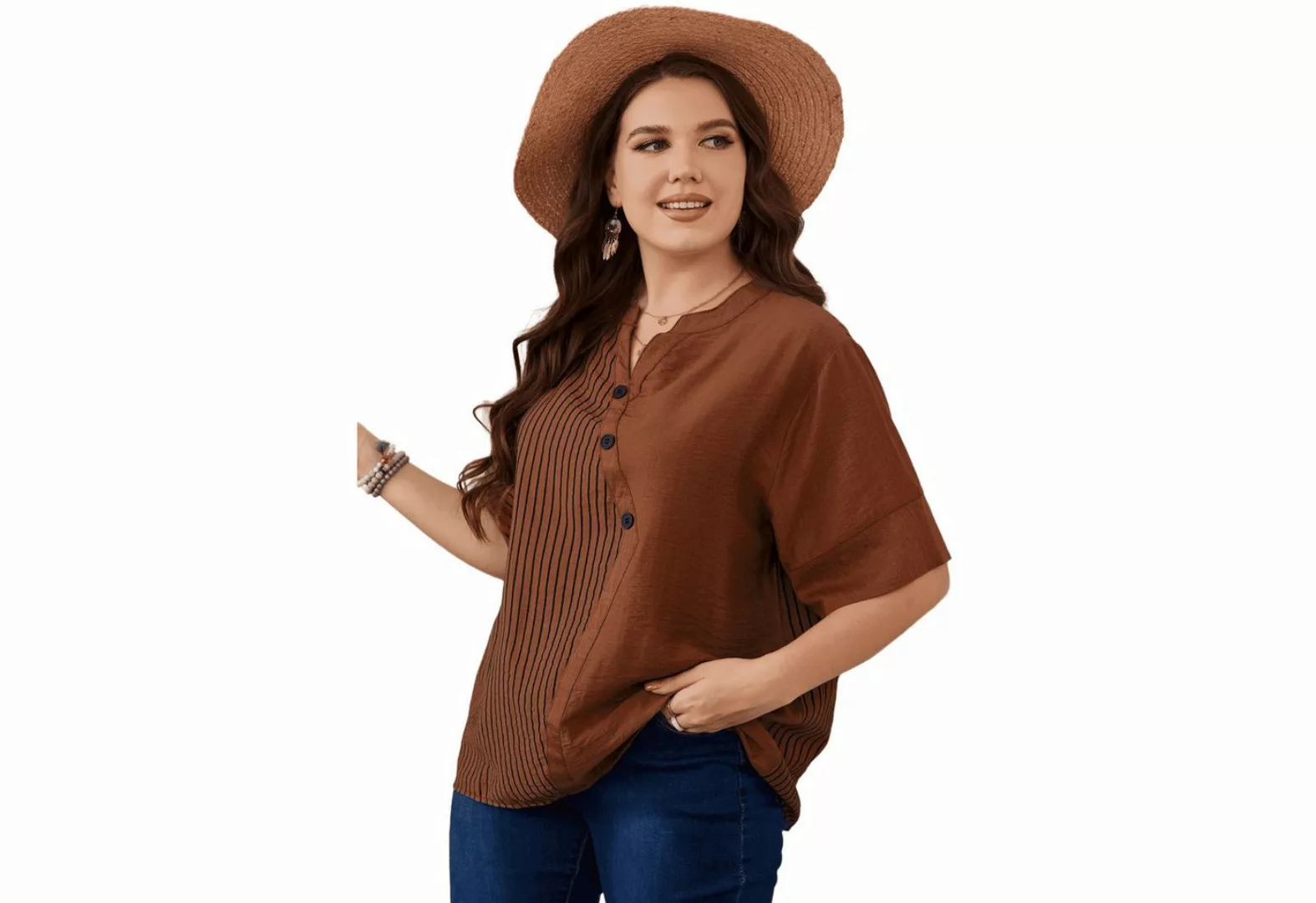 YRIIOMO T-Shirt Mode Plus Size Damen Streifen Kurzarm T-Shirt Oberteil günstig online kaufen