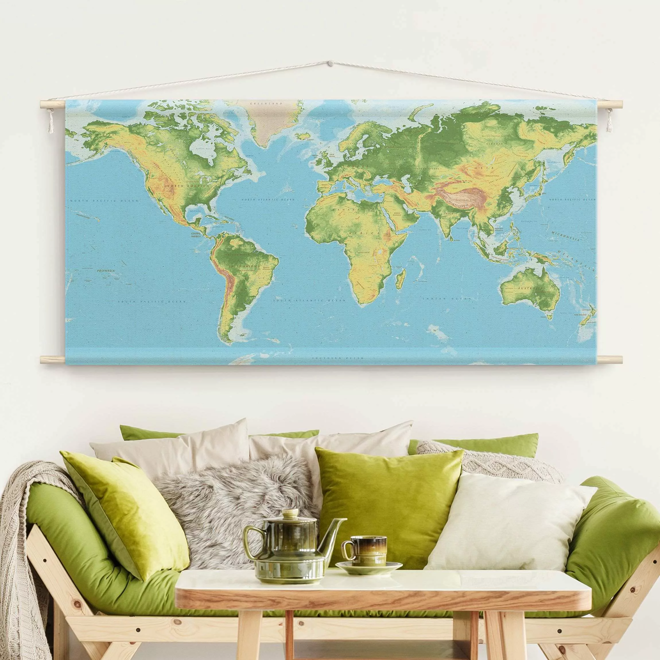 Wandteppich Physische Weltkarte günstig online kaufen