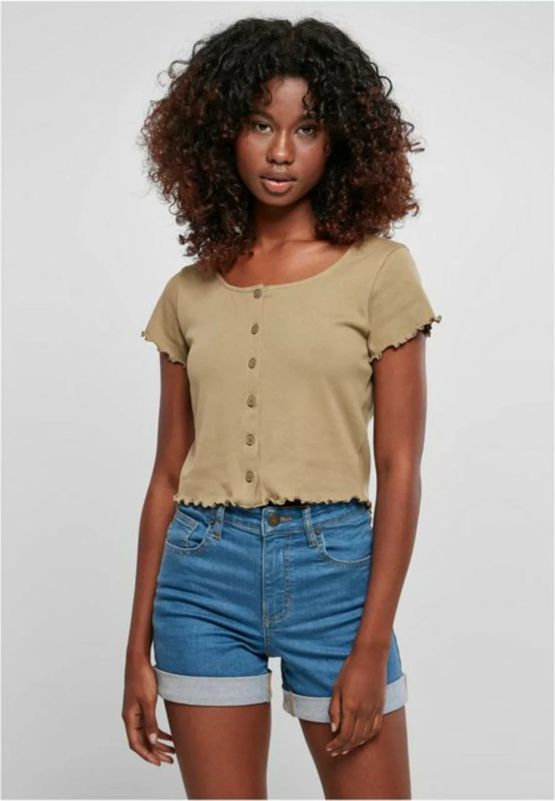 URBAN CLASSICS T-Shirt TB4103 - Ladies Cropped Button Up Rib Tee khaki 5XL günstig online kaufen