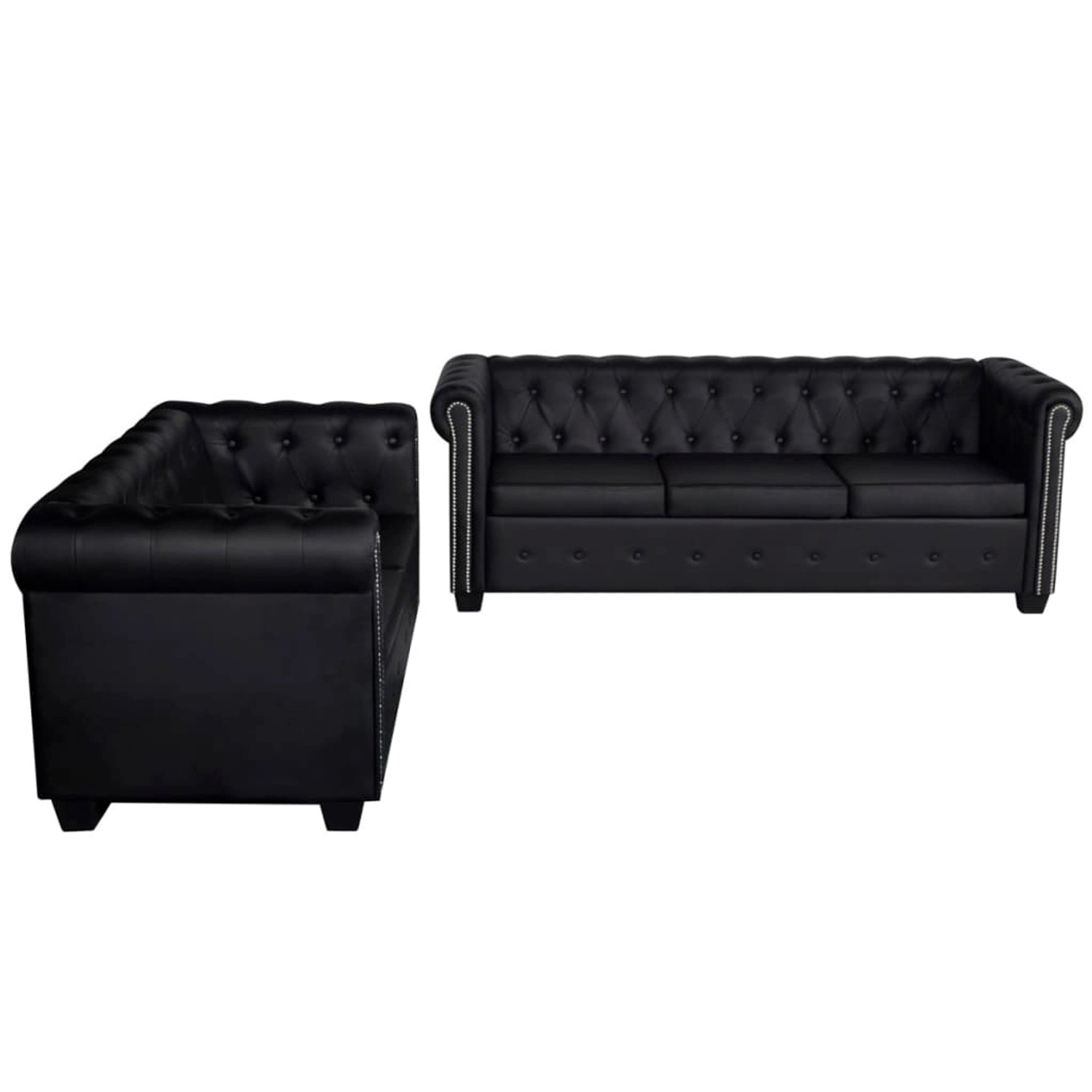 vidaXL Sofa Chesterfield Sofa 2-Sitzer und 3-Sitzer Kunstleder Schwarz günstig online kaufen