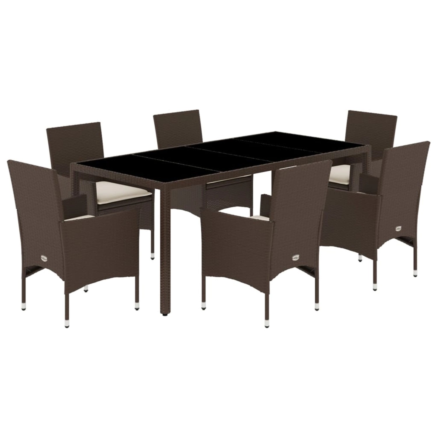 vidaXL 7-Tlg Garten-Essgruppe mit Kissen Braun Poly Rattan und Glas 3278553 günstig online kaufen