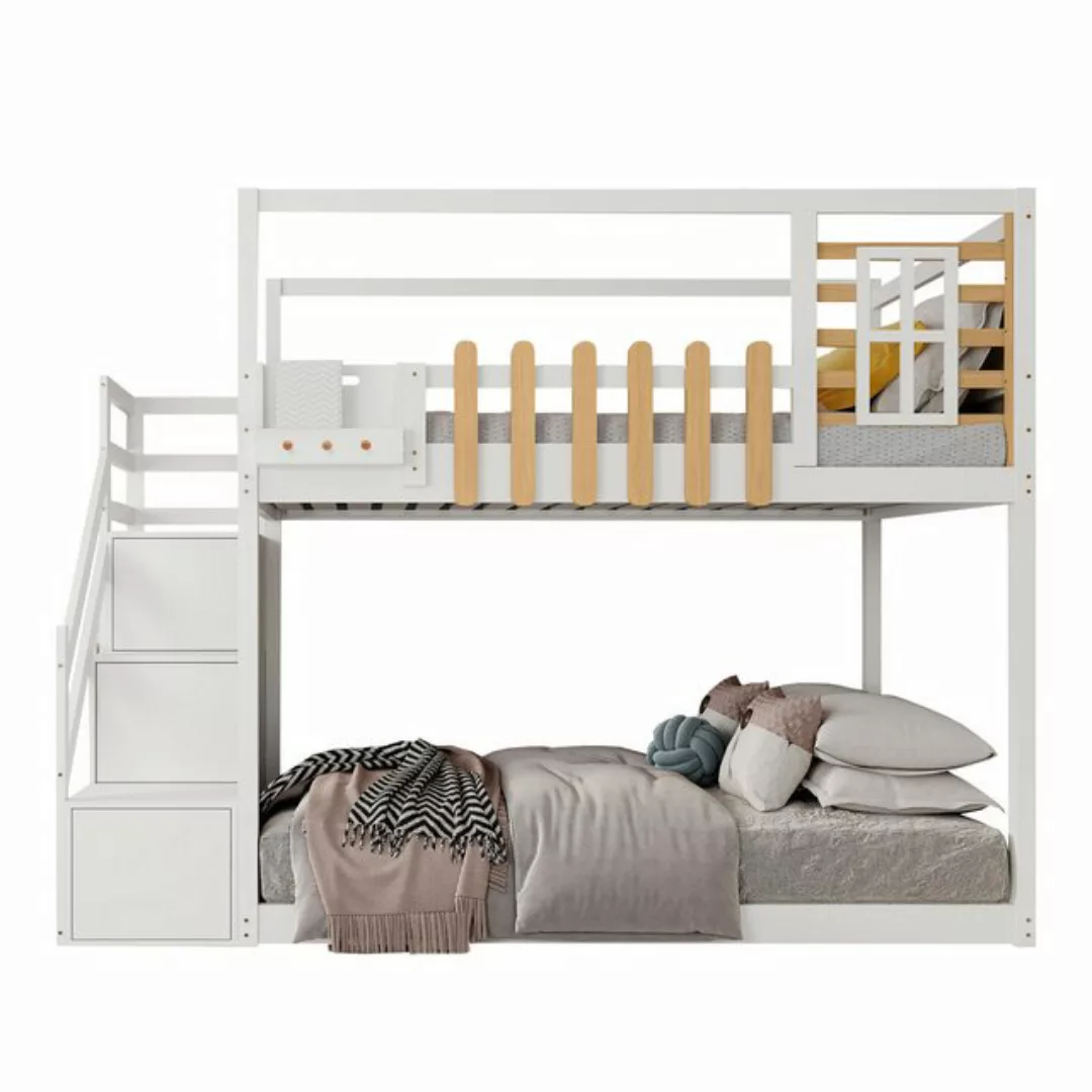 Flieks Etagenbett, Kinderbett Kiefernholzbett mit Treppe und Stauraum 90x20 günstig online kaufen