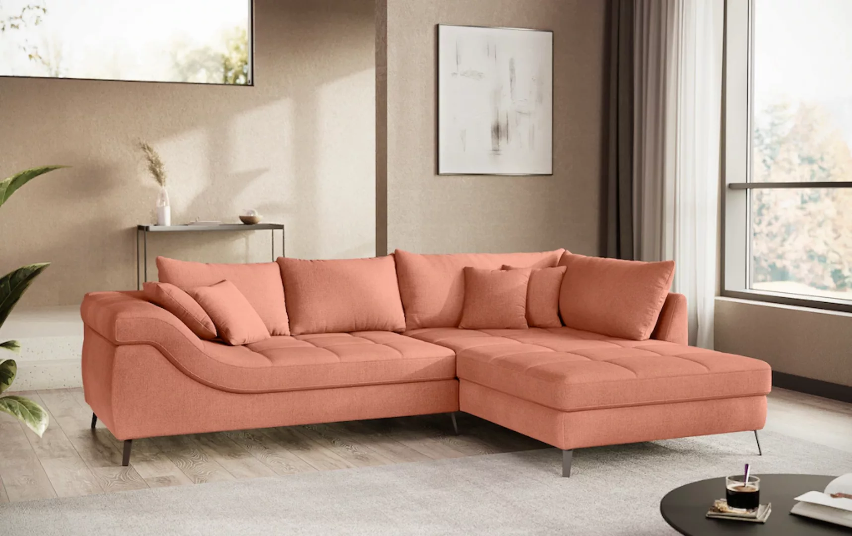 INOSIGN Ecksofa "Portofino", 4 Bezugsqualitäten, 13,5 cm hohe Metall-Profil günstig online kaufen