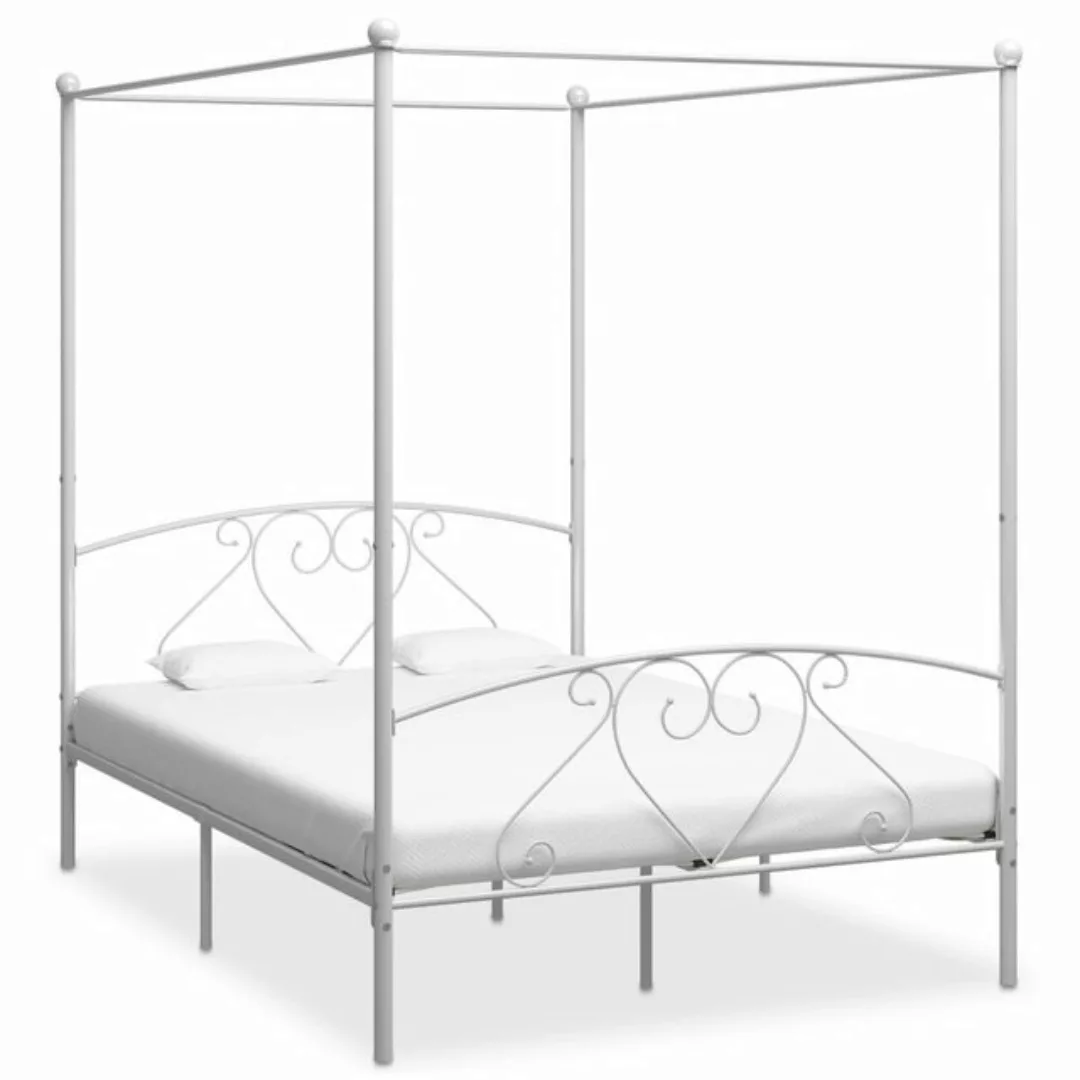 furnicato Bett Himmelbett-Gestell Weiß Metall 140 x 200 cm günstig online kaufen
