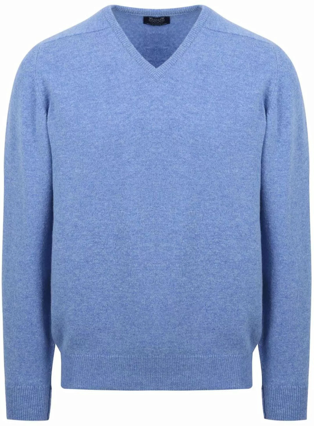 William Lockie V-Auschnitt Pullover Lammwolle Surf Mid Blue - Größe M günstig online kaufen