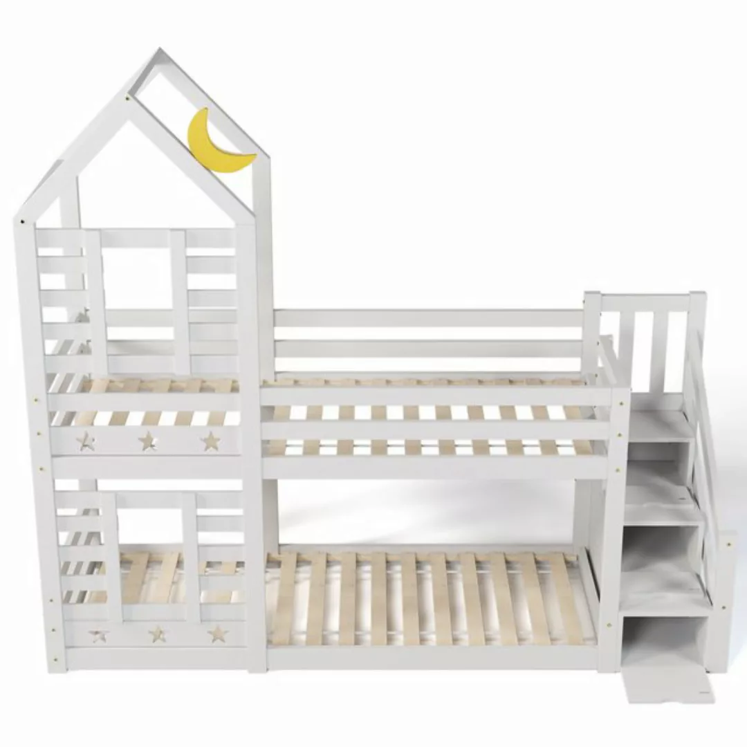 OKWISH Etagenbett Kinderbett (Hausbett mit Stauraum unter der Treppe 90x200 günstig online kaufen