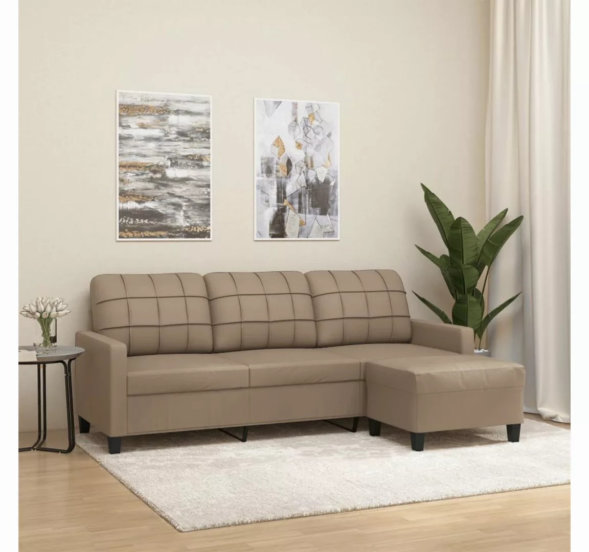 vidaXL Sofa 3-Sitzer Sofa mit Hocker Kunstleder, Braun günstig online kaufen