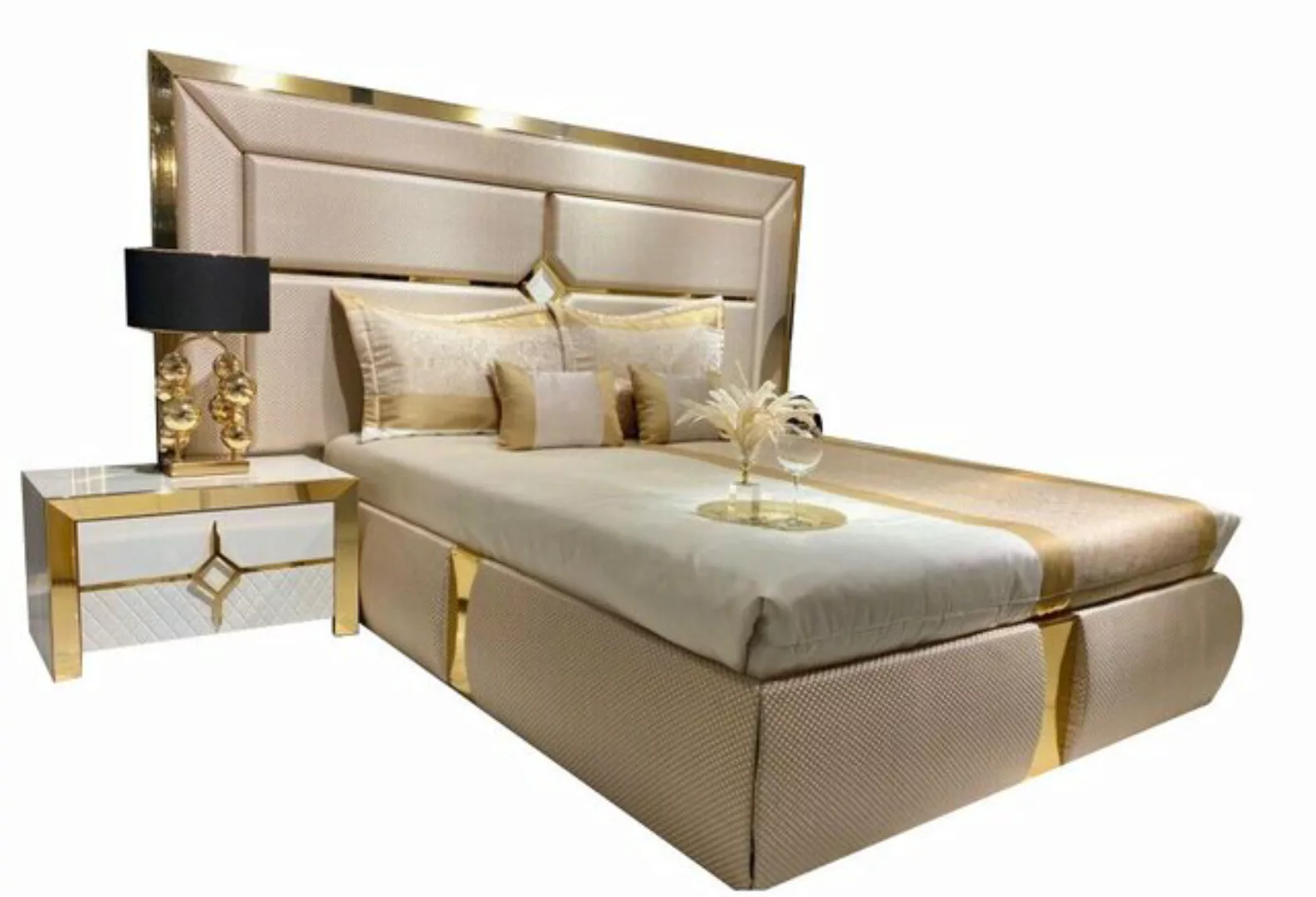 JVmoebel Bett Doppel Luxus Doppelbett Beige Modern Design Bettgestelle Bett günstig online kaufen