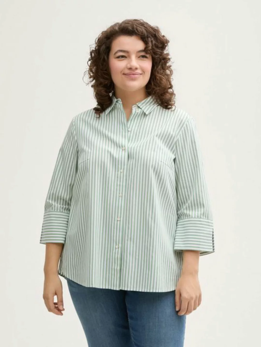 TOM TAILOR PLUS Langarmbluse Plus Size - Loose Fit Bluse mit Streifenmuster günstig online kaufen