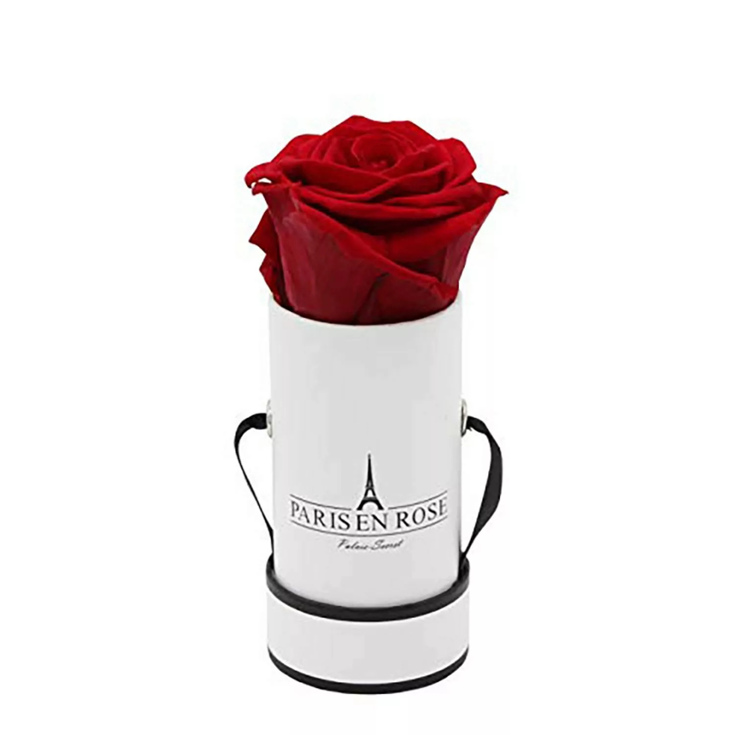 Rosenbox Ø 5 cm Weiß-Schwarz mit einer Bordeaux Rose günstig online kaufen