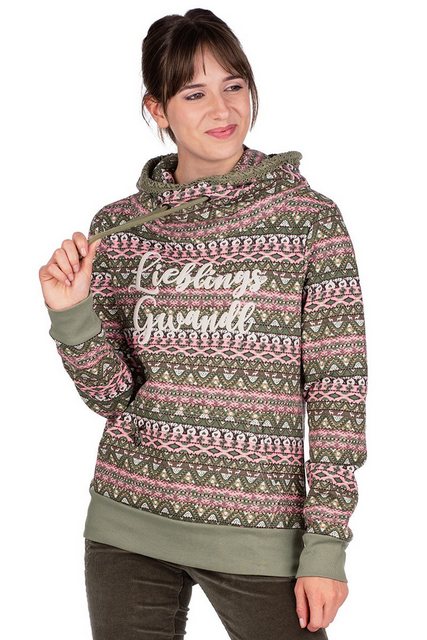 Hangowear Rundhalspullover Hoodie Damen - QUINNLEY - oliv/rosa gemustert günstig online kaufen