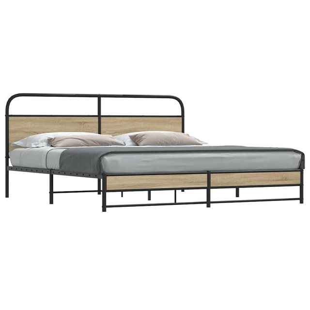 vidaXL Bett, Metallbett ohne Matratze Räuchereiche 193x203 cm günstig online kaufen