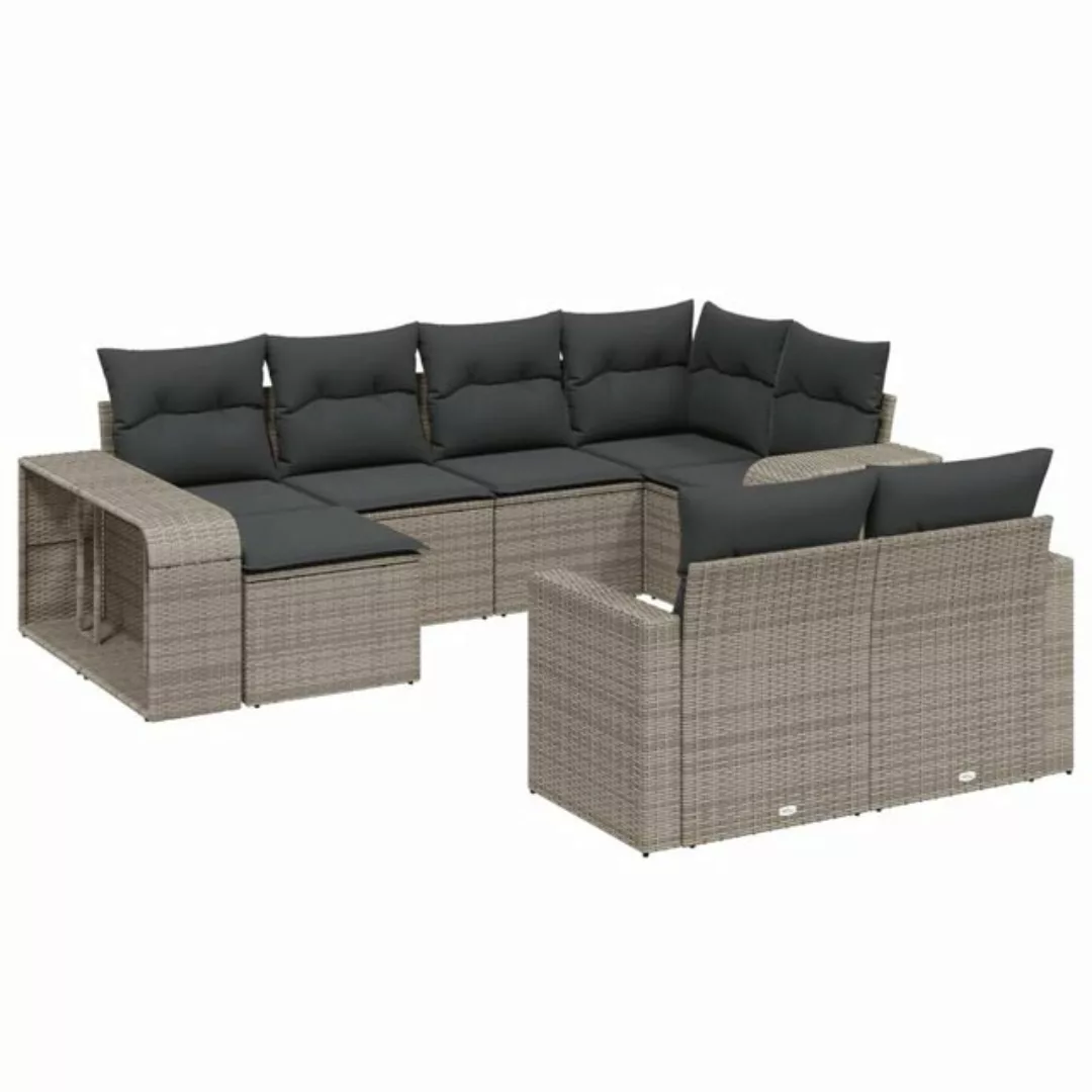 vidaXL Sofaelement 10-tlg. Garten-Sofagarnitur mit Kissen Grau Poly Rattan günstig online kaufen