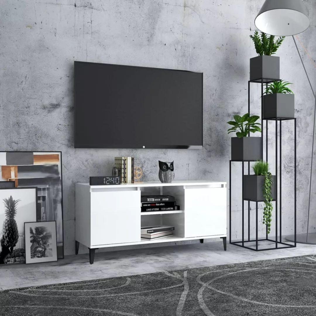 vidaXL TV-Schrank TV-Schrank mit Metallbeinen Hochglanz-Weiß 103,5x35x50 cm günstig online kaufen