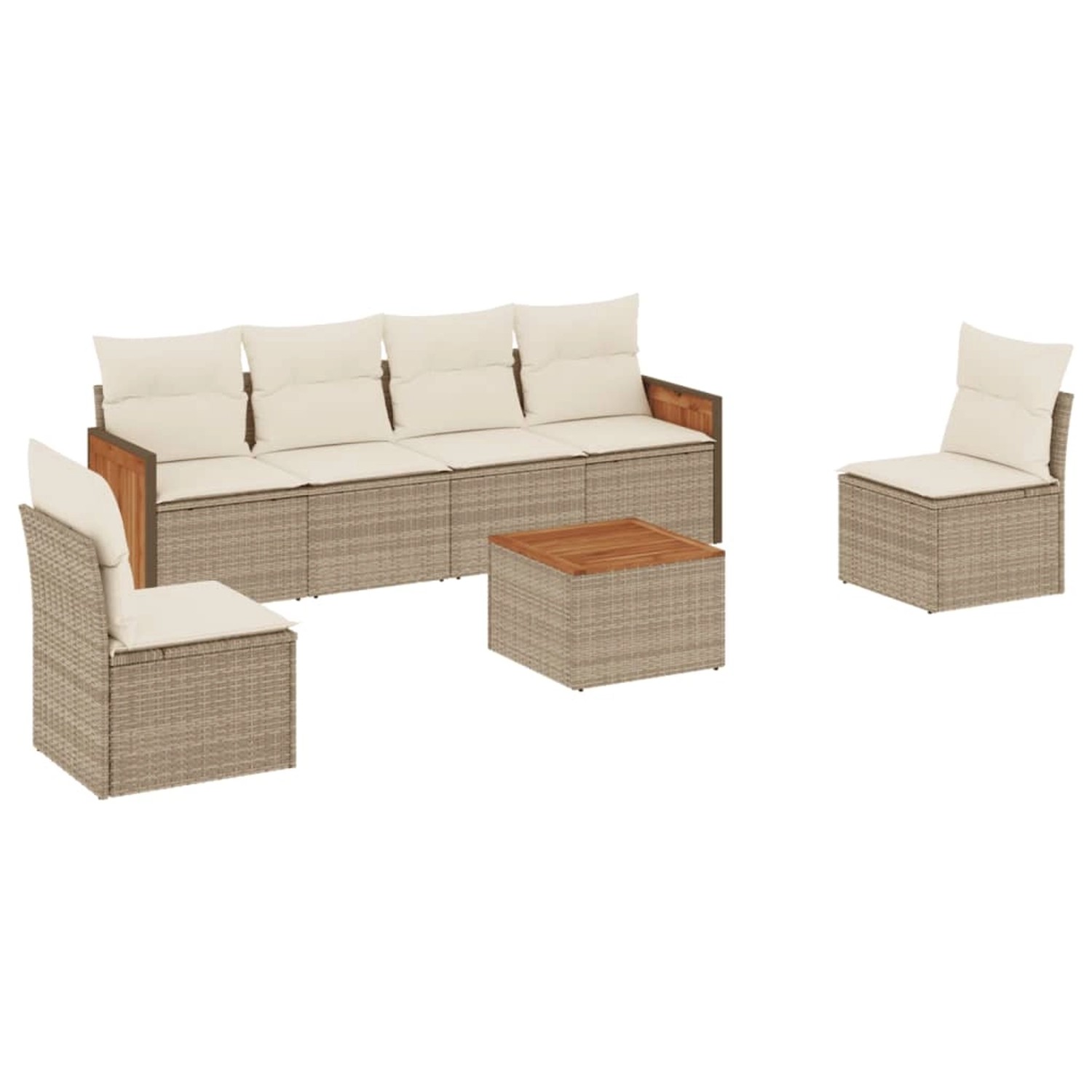 vidaXL 7-Tlg Garten-Sofagarnitur mit Kissen Beige Poly Rattan 3259951 günstig online kaufen