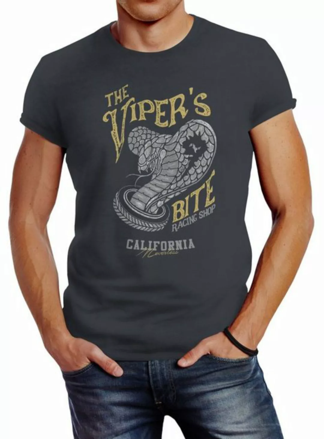 Neverless Print-Shirt Herren T-Shirt The Vipers Bite Racing Shop California günstig online kaufen