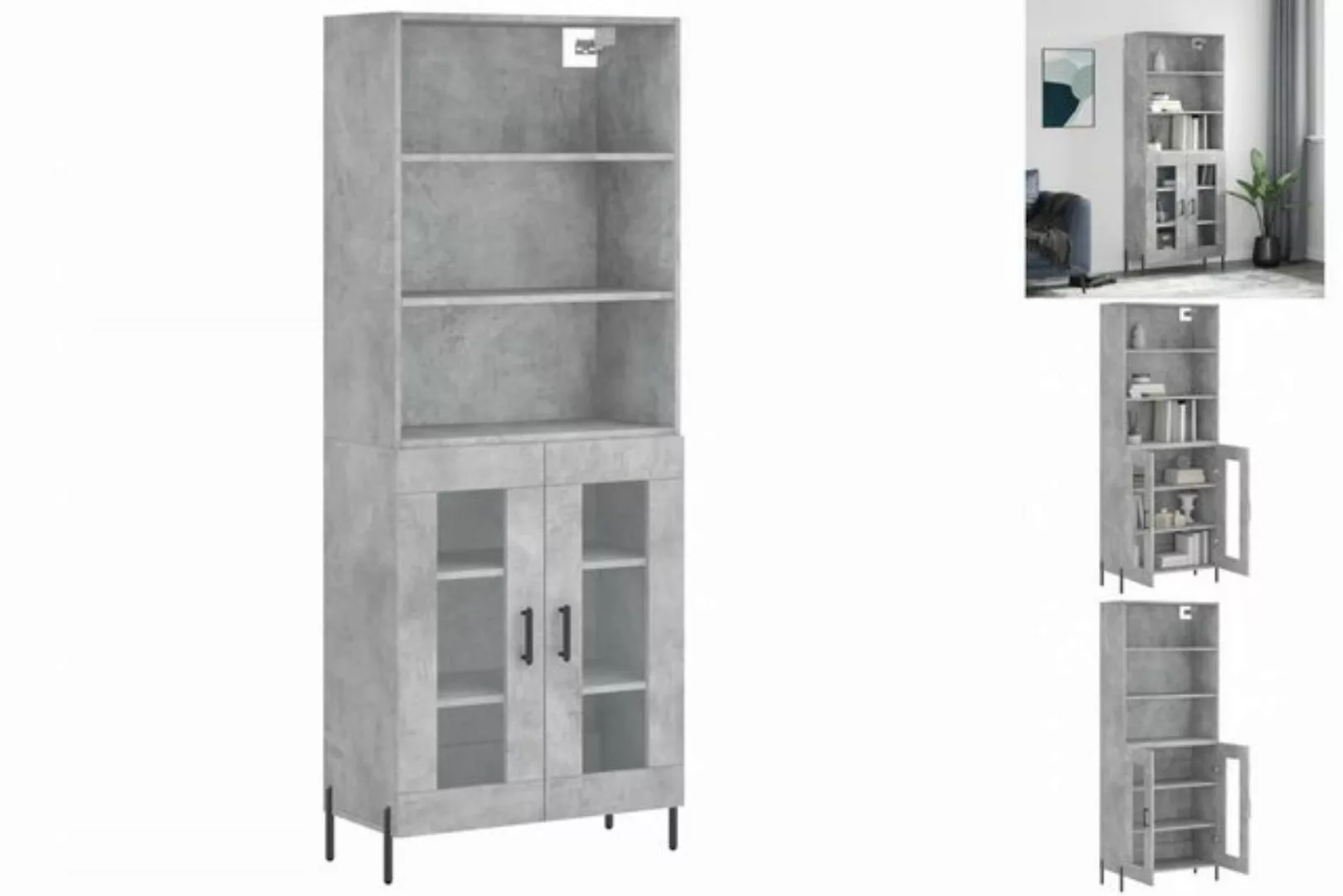 vidaXL Vitrine Highboard Betongrau 69,5x34x180 cm Spanplatte Glas Vitrine günstig online kaufen