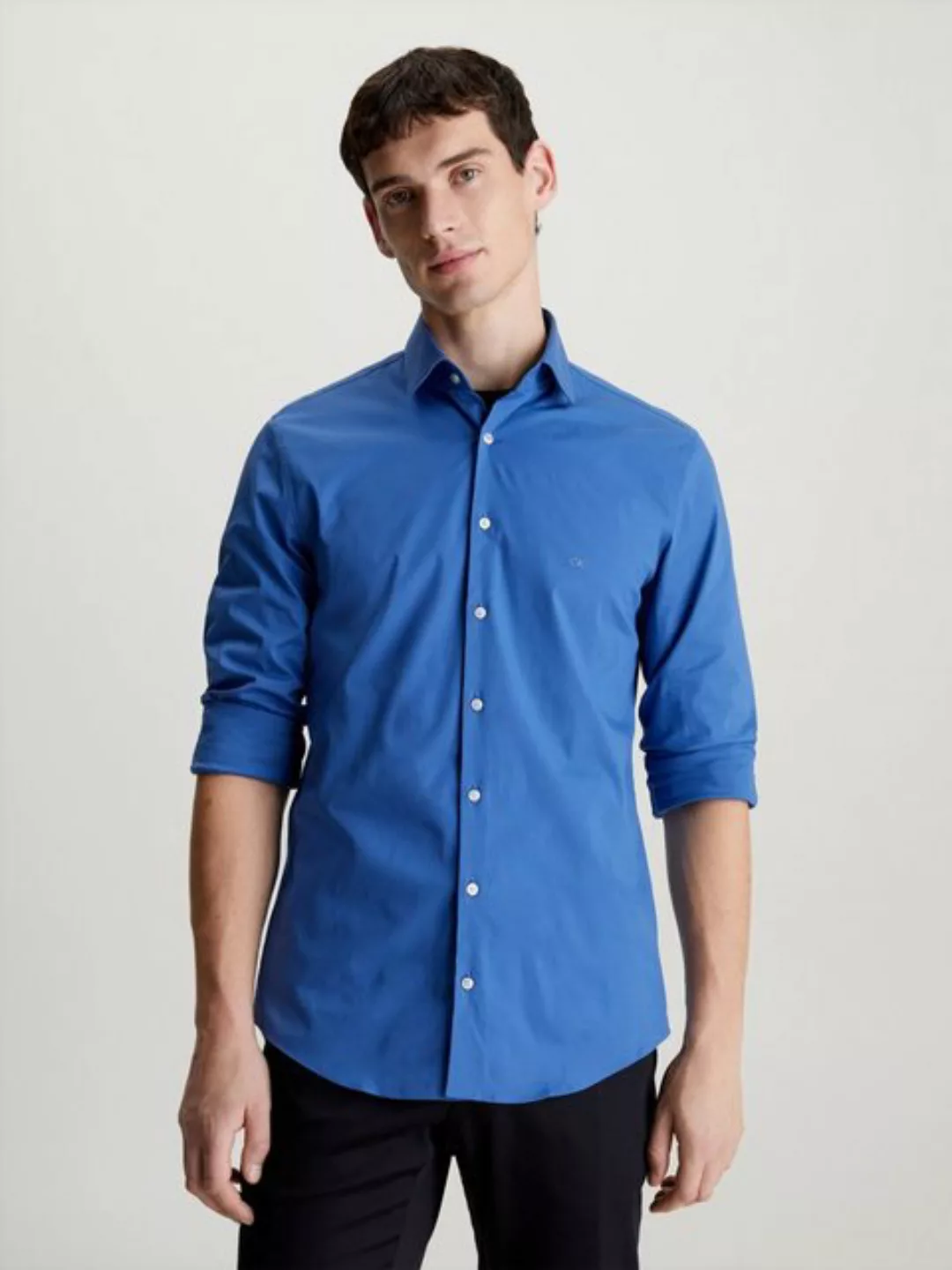 Calvin Klein Businesshemd POPLIN STRETCH SLIM SHIRT mit Kentkragen, Logopri günstig online kaufen