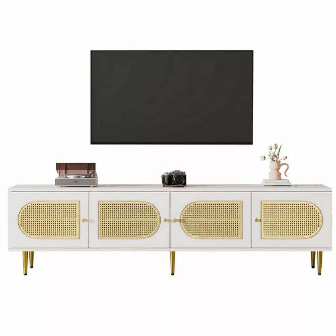 HAUSS SPOLE TV-Schrank 180x40x50cm, mit 4 Rattantüren für bis zu 80 Zoll Fe günstig online kaufen