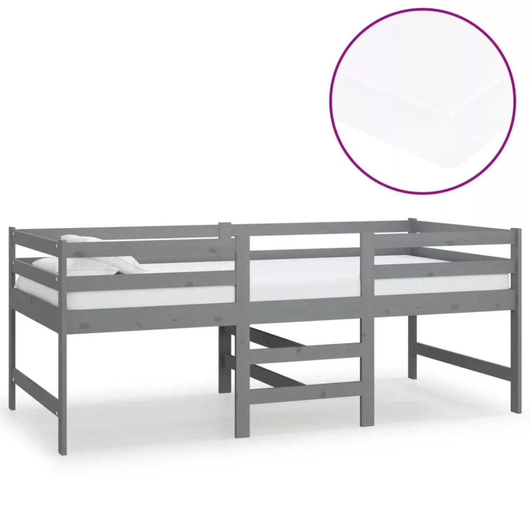 Mittelhohes Bett Mit Matratze Grau 90x200 Cm Massivholz Kiefer günstig online kaufen