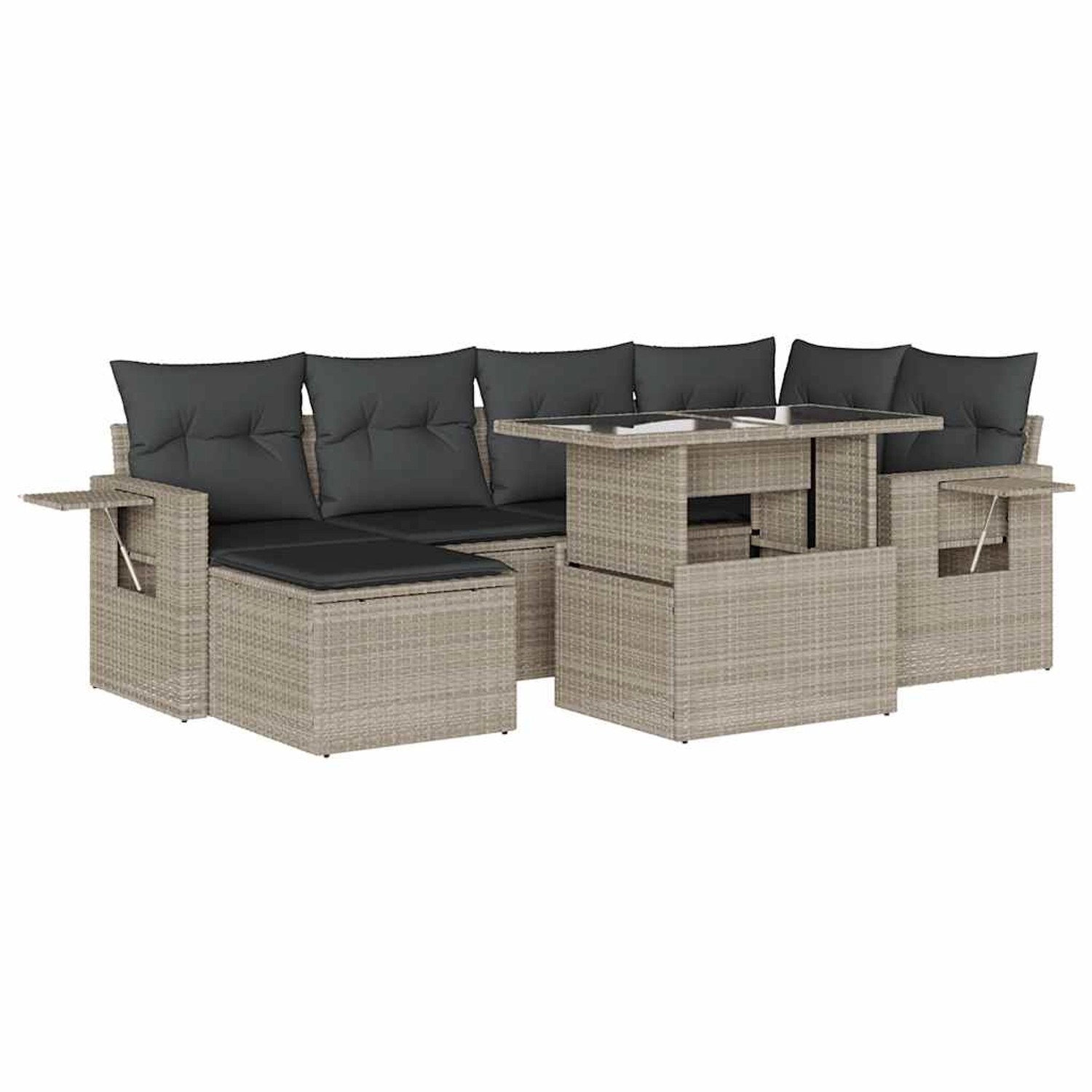 vidaXL 7-Tlg Garten-Sofagarnitur mit Kissen Hellgrau Poly Rattan 3268052 günstig online kaufen