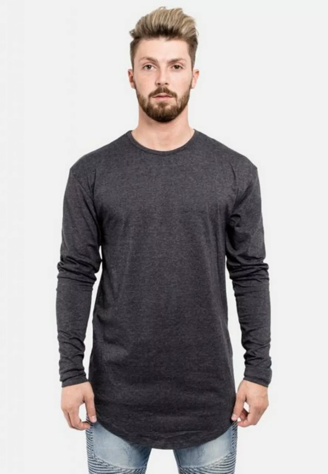 Blackskies T-Shirt Side Zip Langarm Longshirt T-Shirt Charcoal Large günstig online kaufen