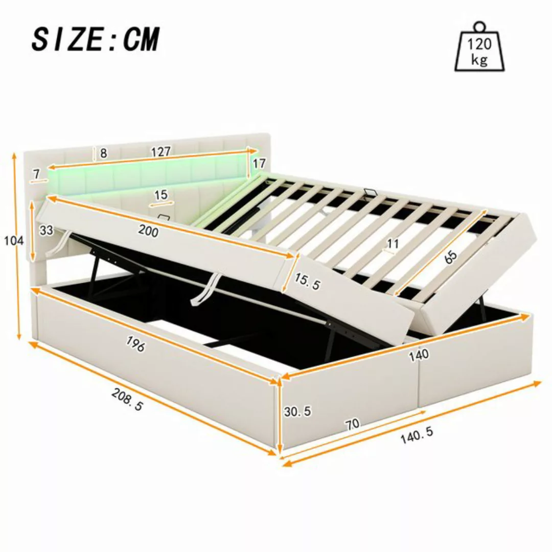 Flieks Polsterbett, LED Seitlich-Öffnen Hydraulisches Polsterbett Stauraumb günstig online kaufen